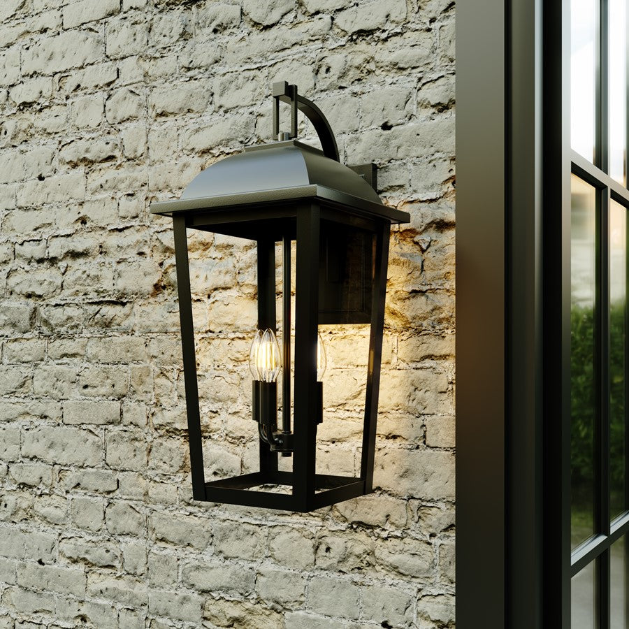 Millennium Houston 24" High 3Lt Outdoor Wall Lantern, Black/Clear