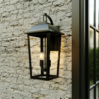 Millennium Houston 24" High 3Lt Outdoor Wall Lantern, Black/Clear