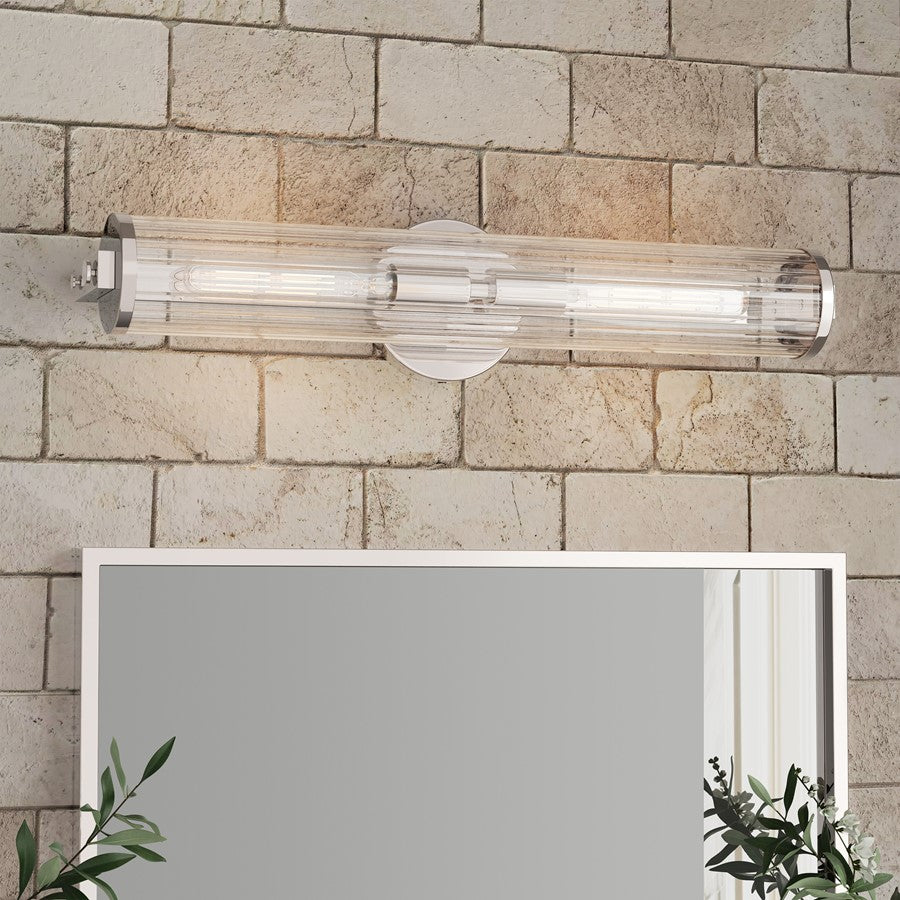 Millennium Cylora 2Lt Bathroom VanityLt Bar, Nickel/Clear Striated