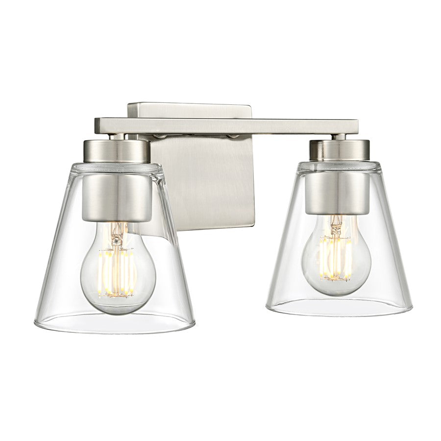 Millennium Lighting Strayhan 13" 2Lt Vanity, Brushed Nickel/Clear - 64002-BN