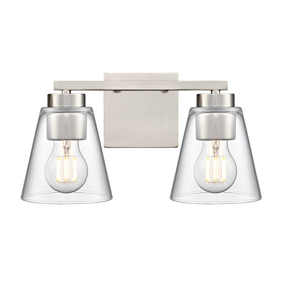 Millennium Lighting Strayhan 13" 2Lt Vanity, Brushed Nickel/Clear