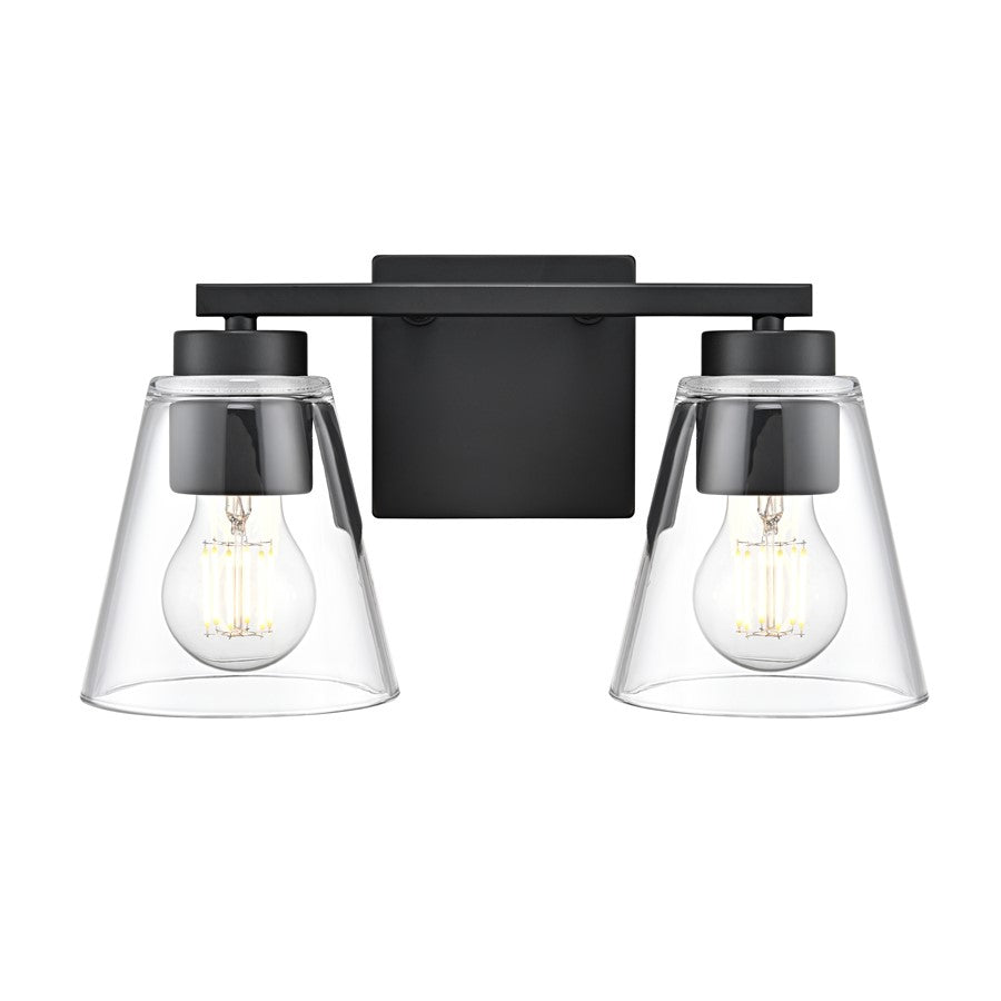 Millennium Lighting Strayhan 13" 2Lt Vanity, Matte Black/Clear