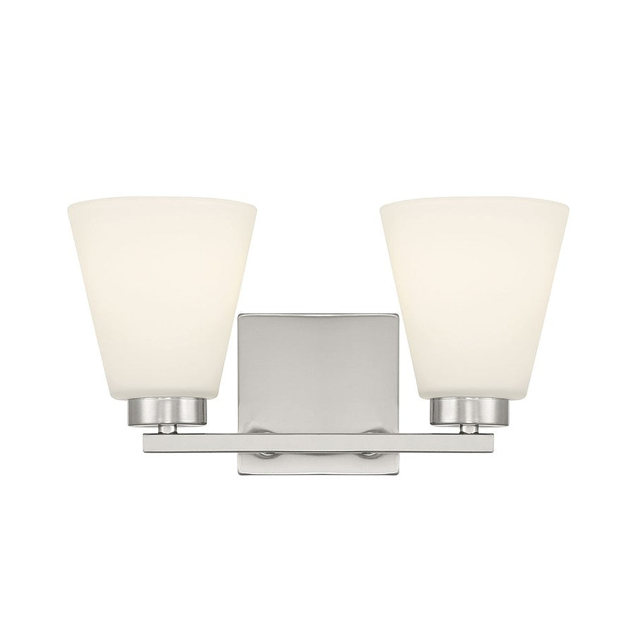 Millennium Strayhan 2Lt Bathroom Vanity Light, Nickel/White Frosted