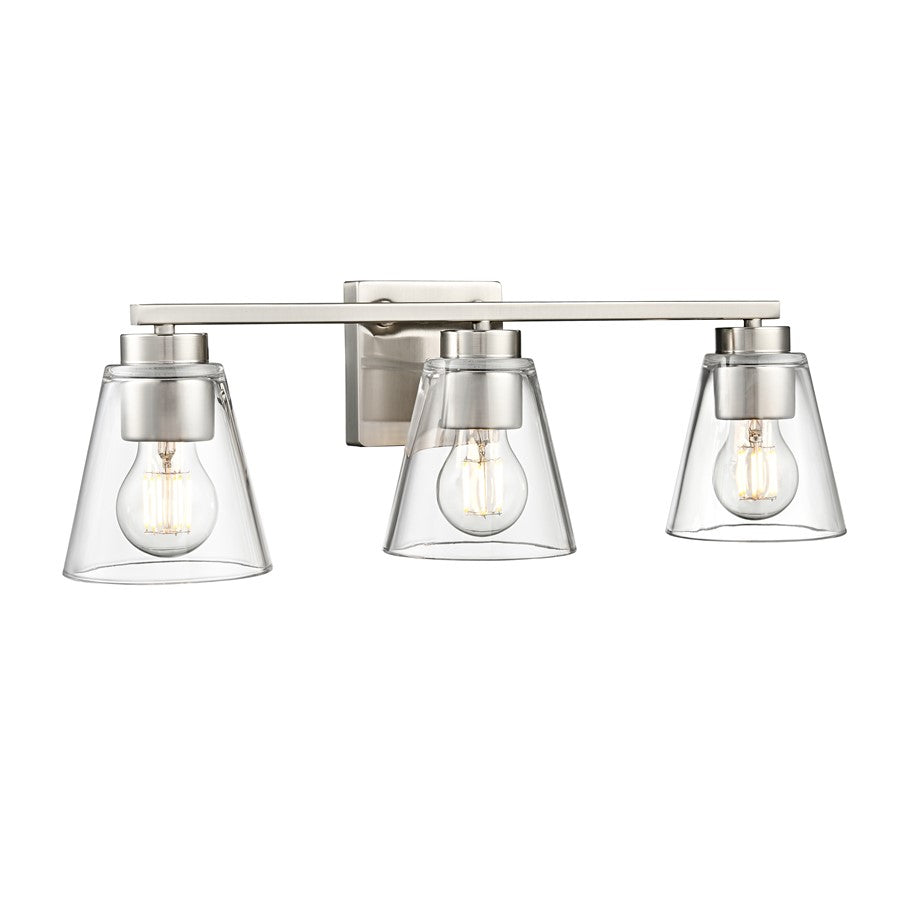 Millennium Lighting Strayhan 22" 3Lt Vanity, Brushed Nickel/Clear - 64003-BN