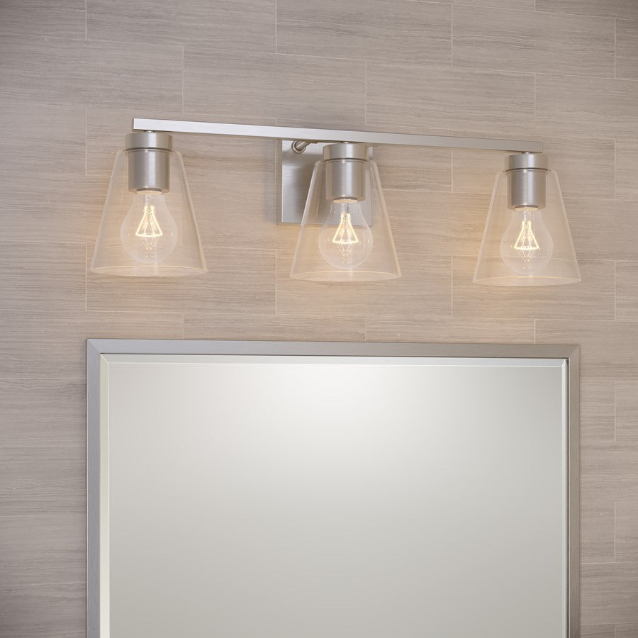 Millennium Lighting Strayhan 22" 3Lt Vanity, Brushed Nickel/Clear