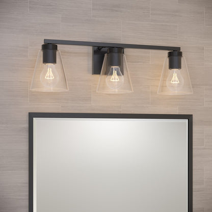 Millennium Lighting Strayhan 22" 3Lt Vanity, Matte Black/Clear