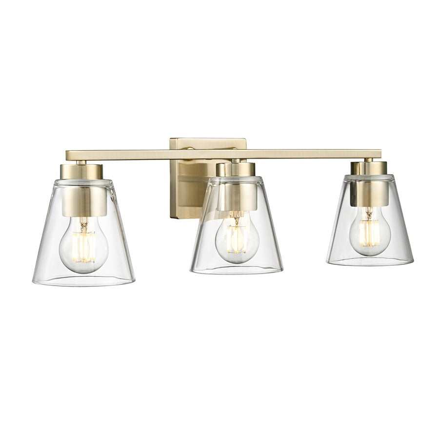 Millennium Lighting Strayhan 22" 3Lt Vanity, Modern Gold/Clear - 64003-MG
