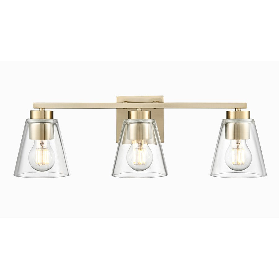 Millennium Lighting Strayhan 22" 3Lt Vanity, Modern Gold/Clear