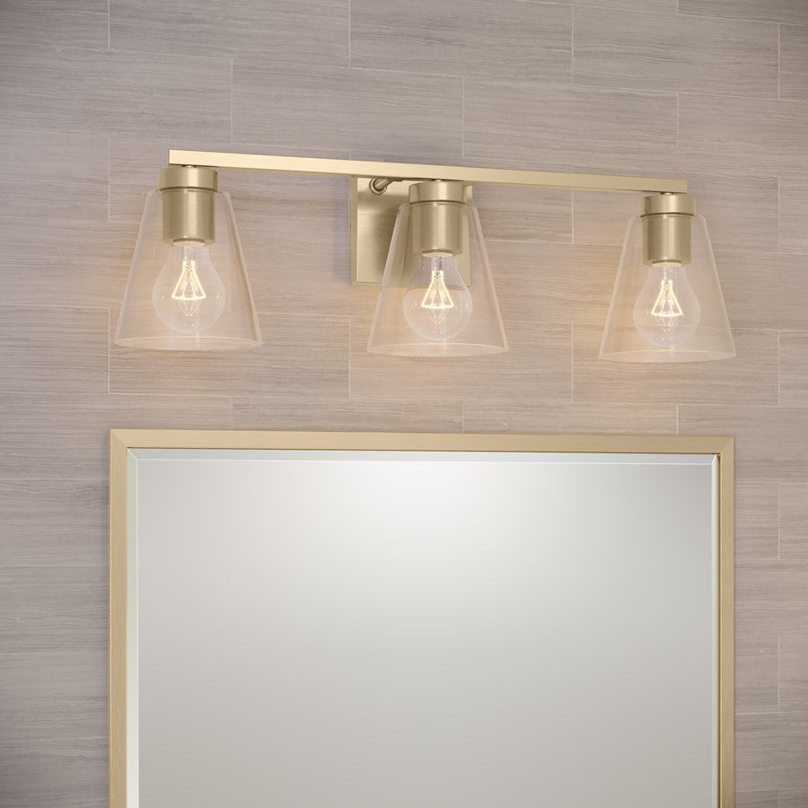 Millennium Lighting Strayhan 22" 3Lt Vanity, Modern Gold/Clear