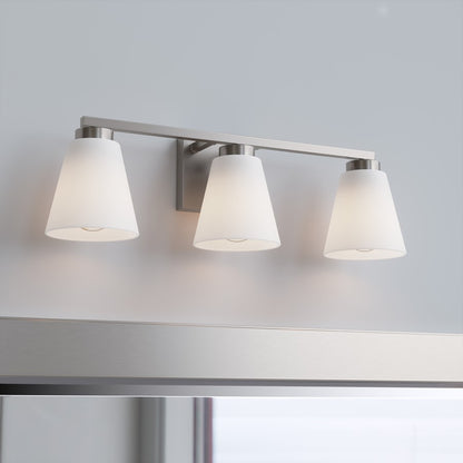 Millennium Strayhan 3Lt Bathroom Vanity Light, Nickel/White Frosted