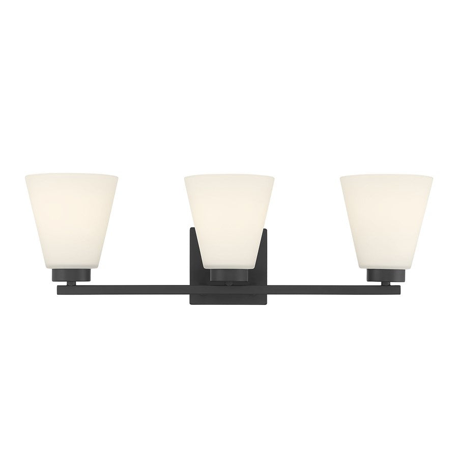 Millennium Strayhan 3Lt Bathroom Vanity Light, Black/White Frosted