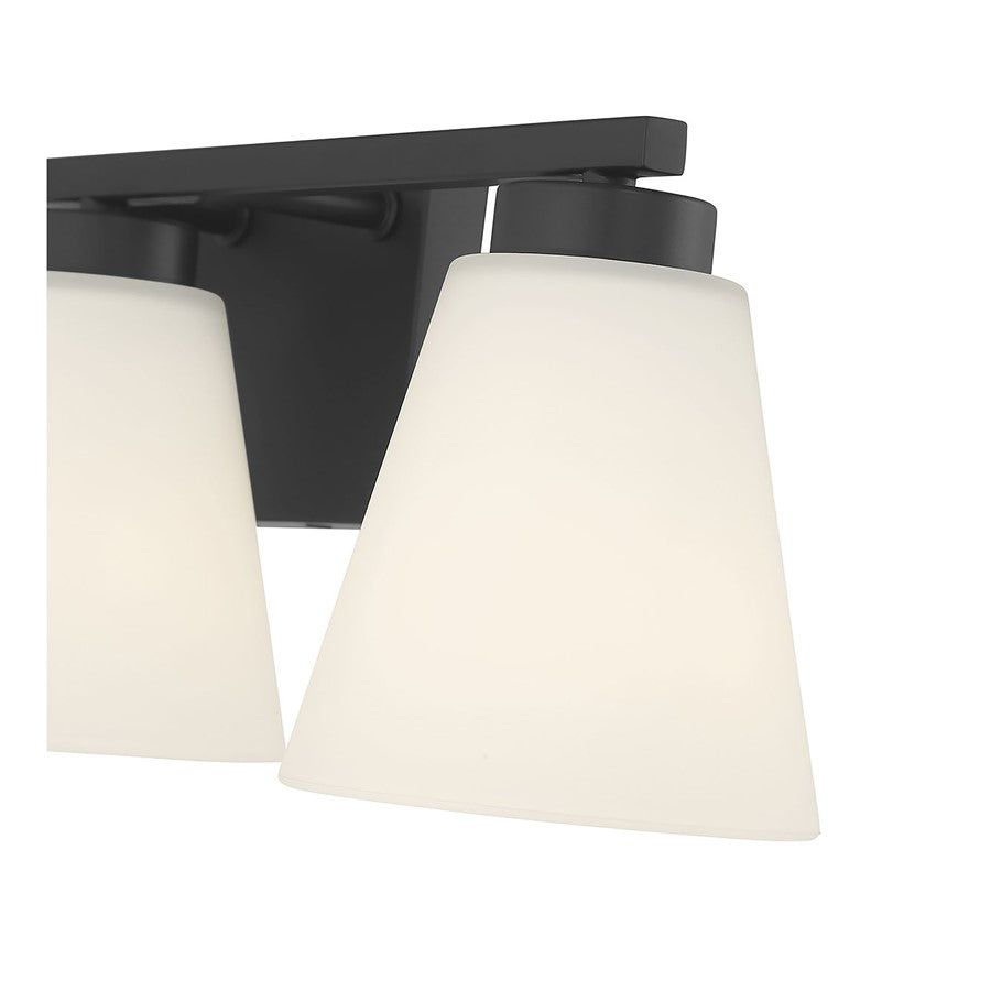 Millennium Strayhan 3Lt Bathroom Vanity Light, Black/White Frosted