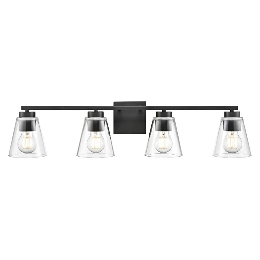 Millennium Lighting Strayhan 31" 4Lt Vanity, Matte Black/Clear