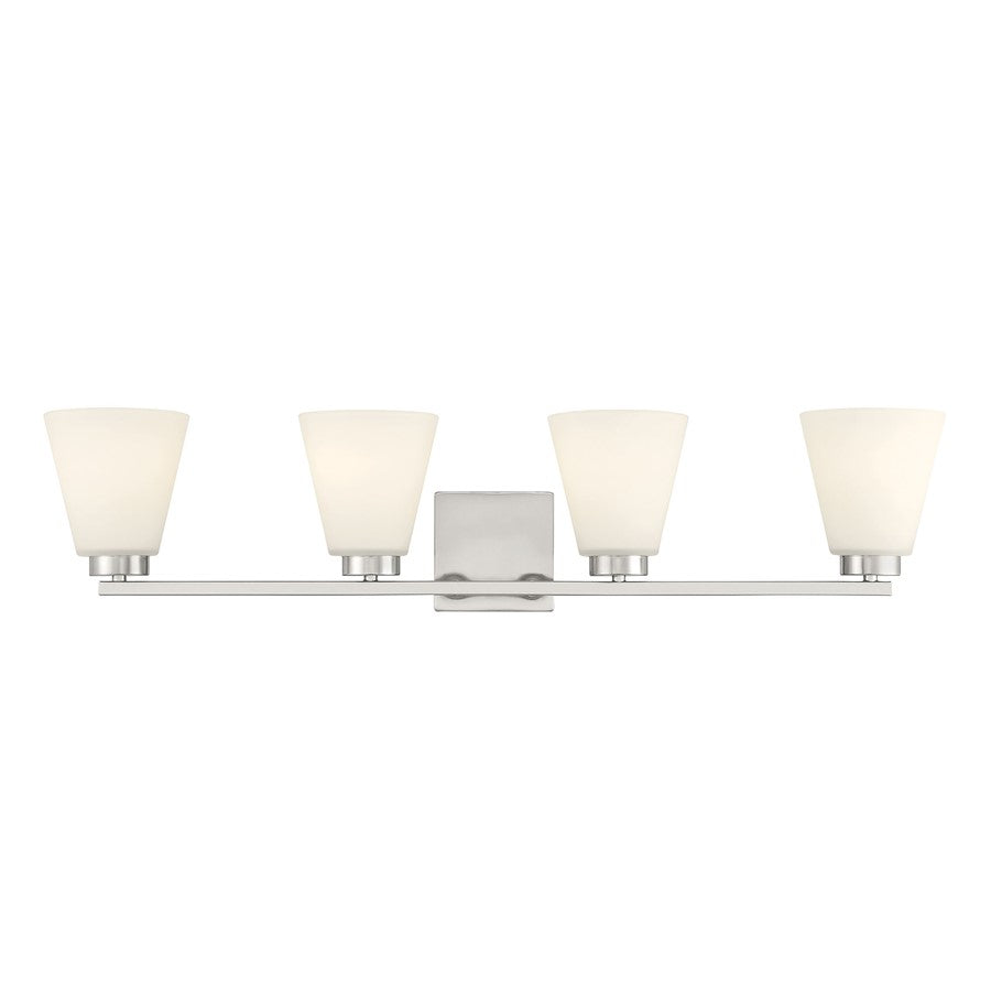 Millennium Strayhan 4Lt Bathroom Vanity Light, Nickel/White Frosted