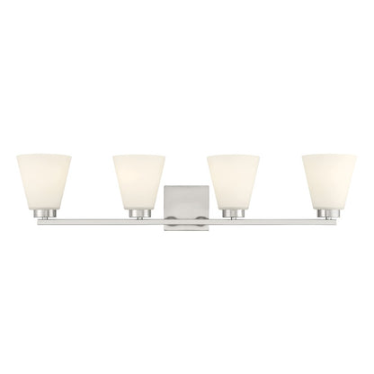 Millennium Strayhan 4Lt Bathroom Vanity Light, Nickel/White Frosted