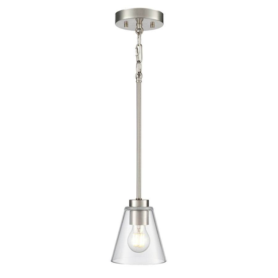 Millennium Lighting Strayhan 5.75" 1Lt Mini Pendant, Nickel/Clear
