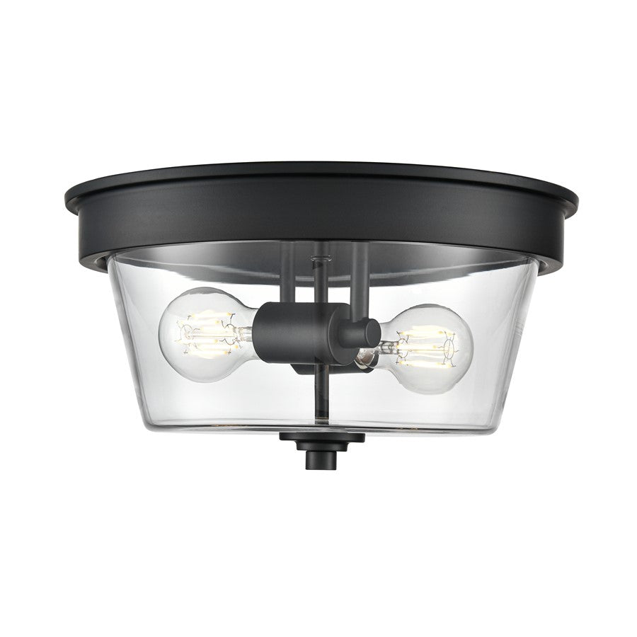 Millennium Lighting Strayhan 13" 2Lt Flush Mount, Matte Black/Clear