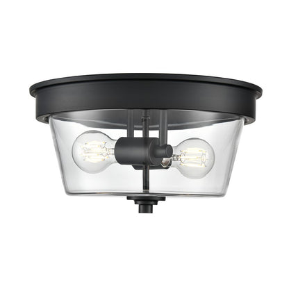 Millennium Lighting Strayhan 13" 2Lt Flush Mount, Matte Black/Clear