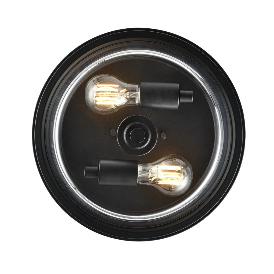 Millennium Lighting Strayhan 13" 2Lt Flush Mount, Matte Black/Clear