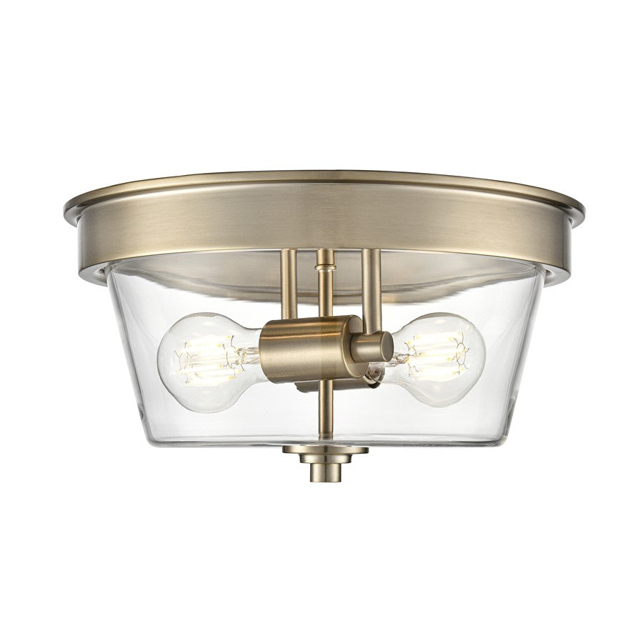 Millennium Lighting Strayhan 13" 2Lt Flush Mount, Modern Gold/Clear