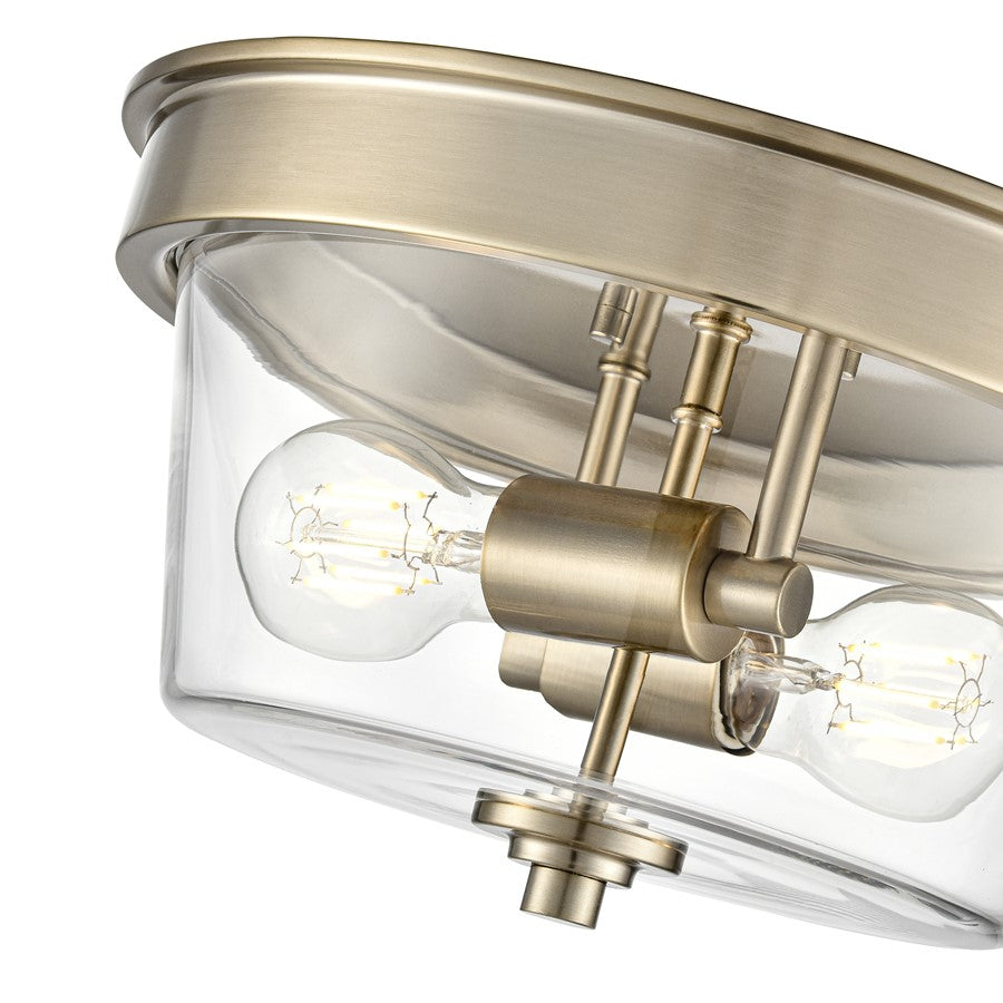 Millennium Lighting Strayhan 13" 2Lt Flush Mount, Modern Gold/Clear