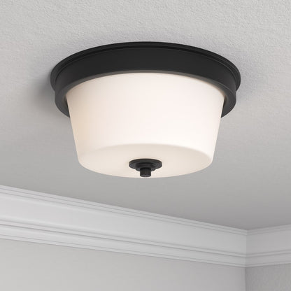 Millennium Lighting Strayhan 2Lt Flush Mount, Black/White Frosted