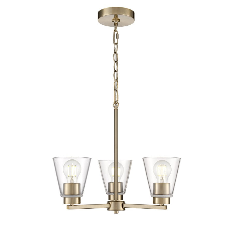 Millennium Lighting Strayhan 18" 3Lt Chandelier, Modern Gold/Clear