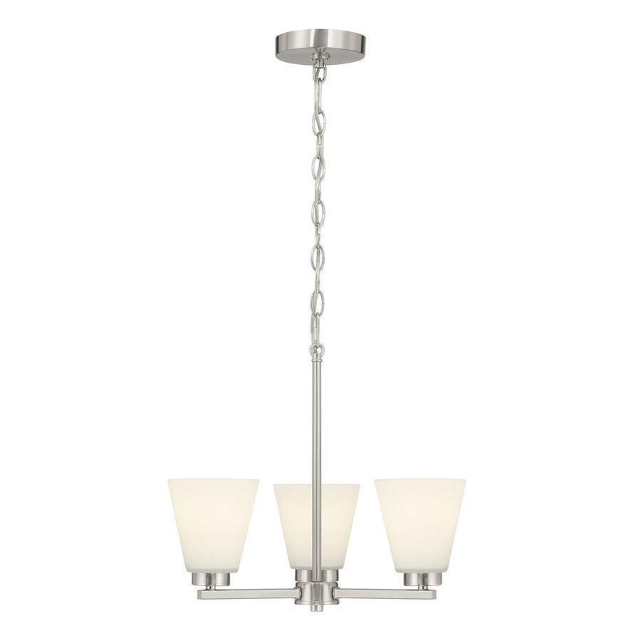 Millennium Strayhan 3Lt Chandelier, Nickel/White Frosted