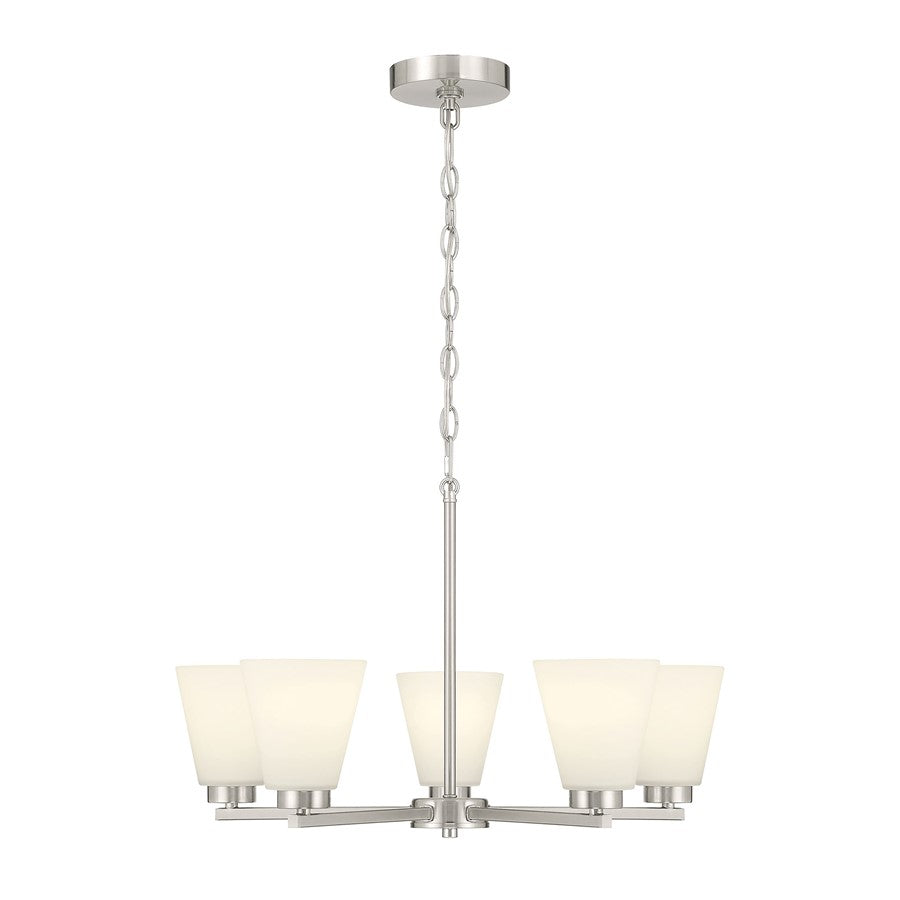 Millennium Strayhan 5Lt Chandelier, Nickel/White Frosted