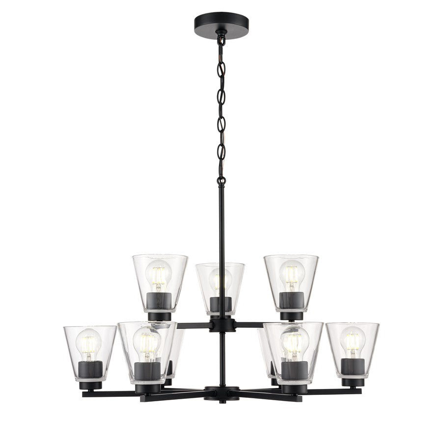 Millennium Lighting Strayhan 28.5" 9Lt Chandelier, Matte Black/Clear