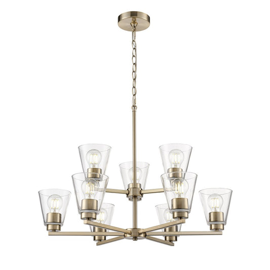 Millennium Lighting Strayhan 28.5" 9Lt Chandelier, Modern Gold/Clear - 64109-MG