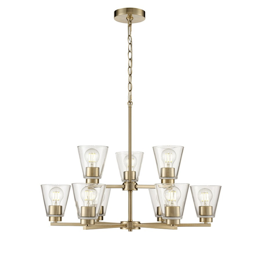 Millennium Lighting Strayhan 28.5" 9Lt Chandelier, Modern Gold/Clear