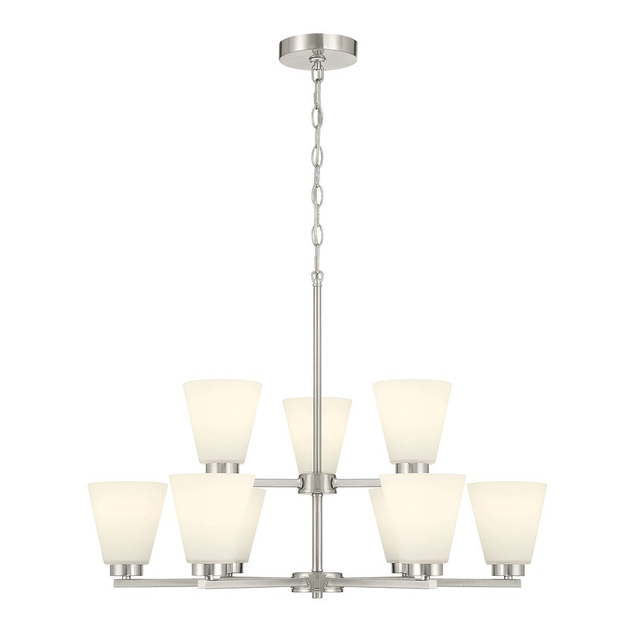 Millennium Strayhan 9Lt Chandelier, Nickel/White Frosted