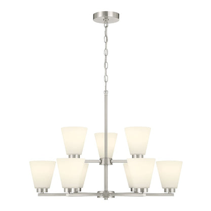 Millennium Strayhan 9Lt Chandelier, Nickel/White Frosted