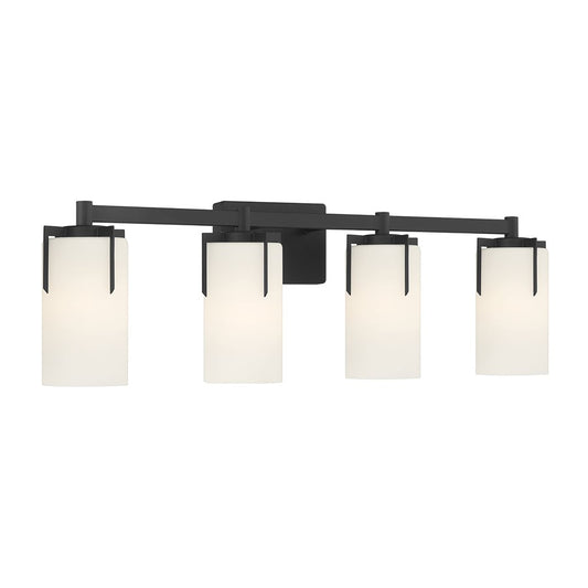 Millennium Froselle 4Lt Bathroom Vanity Light, Black/White Frosted - 65004-MB