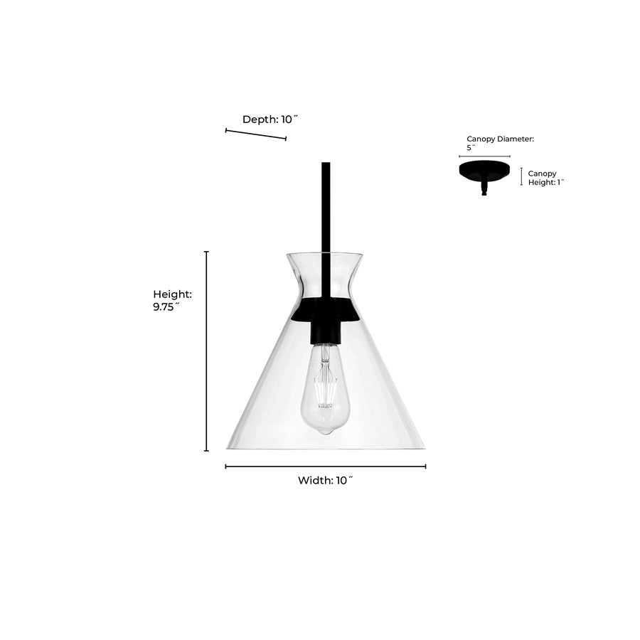 Millennium Lighting Amarella 1 Light 10" Pendant, Matte Black/Clear