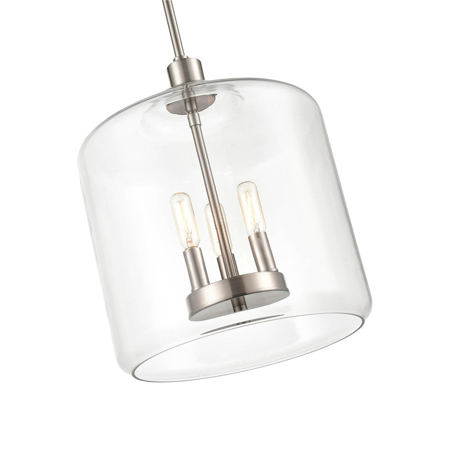 3 Light Pendant, Satin Nickel/Clear