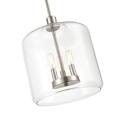 3 Light Pendant, Satin Nickel/Clear