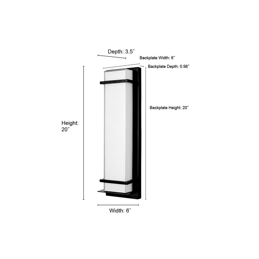 Millennium Lighting 20" Outdoor LED Wall Sconce/Square, Black/White