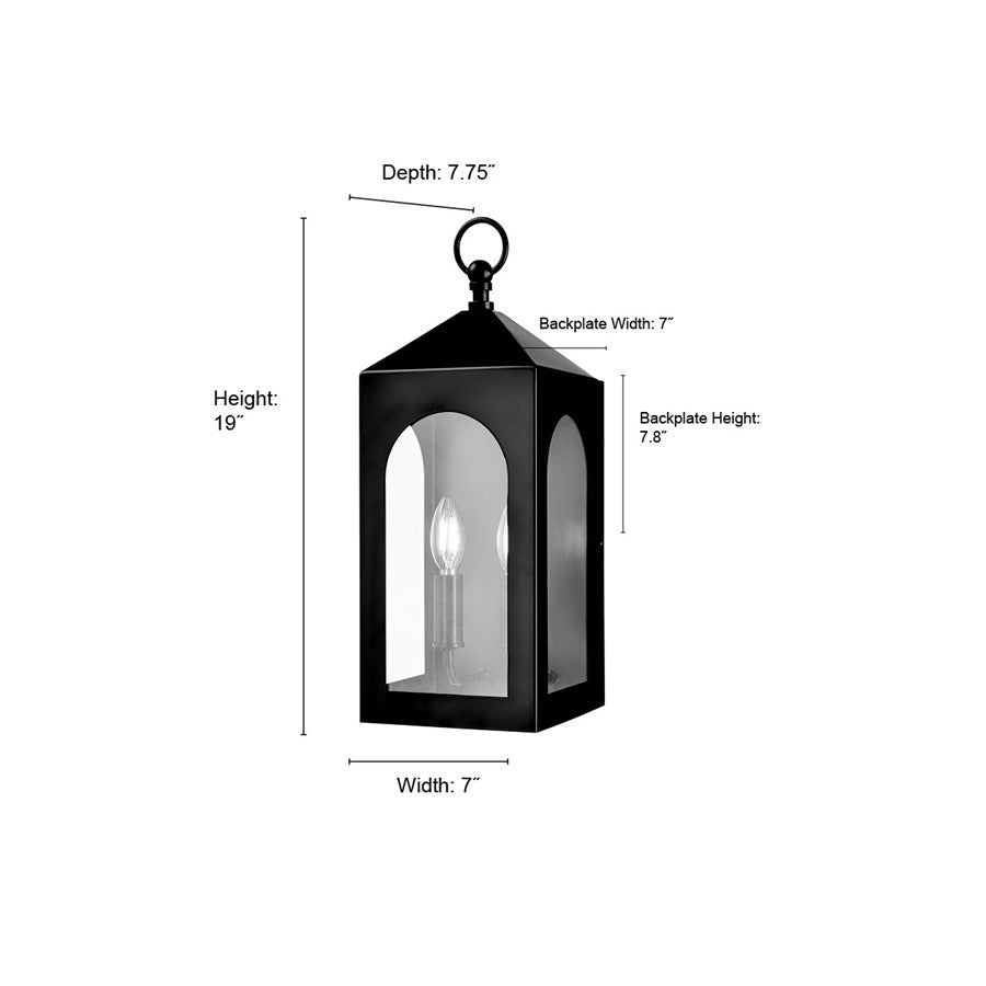 Millennium Lighting Bratton 2Lt 19" Outdoor Wall Sconce, Black/Clear
