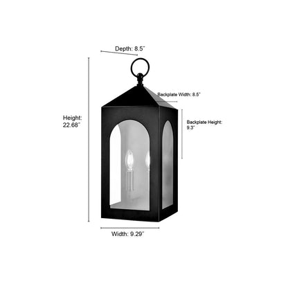 Millennium Lighting Bratton 2Lt 23" Outdoor Wall Sconce, Black/Clear