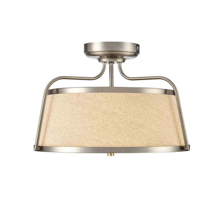 Millennium Lighting Semi Flush Mount, Nickel/White Linen - 78201-BN