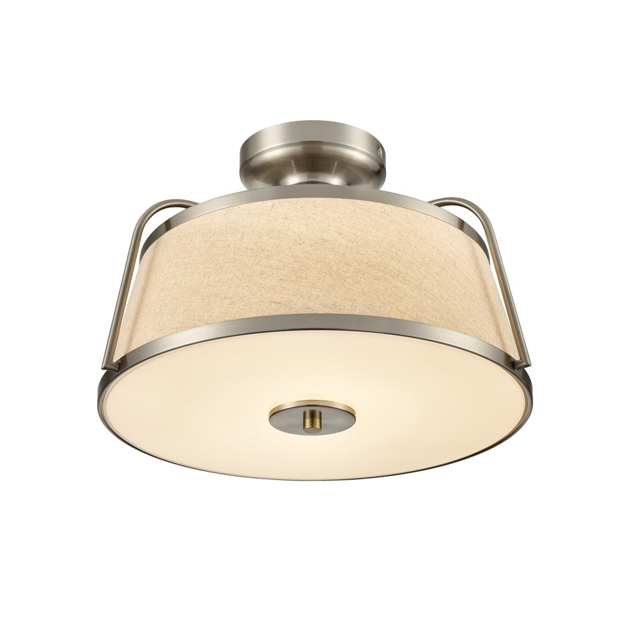 Millennium Lighting Semi Flush Mount, Nickel/White Linen