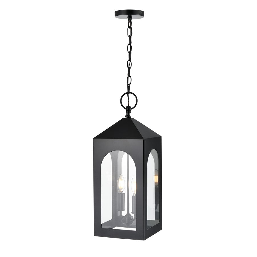 Millennium Lighting Bratton 2Lt Outdoor Pendant, Coated Black/Clear