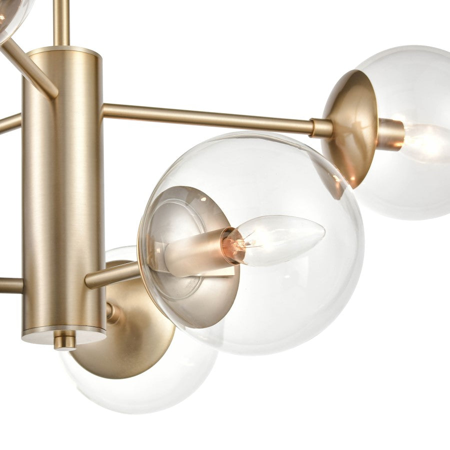 6 Light 11" Chandelier, Modern Gold