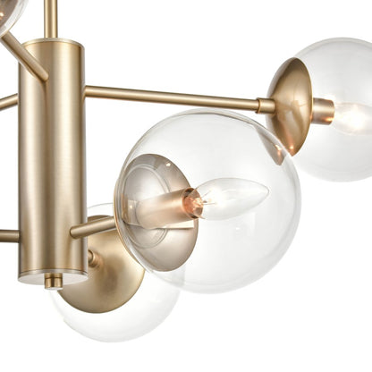 6 Light 11" Chandelier, Modern Gold
