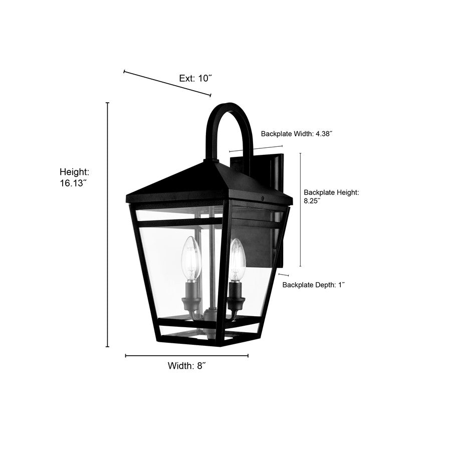 Millennium Lighting Seager 2Lt 16" Outdoor Wall Sconce, Black