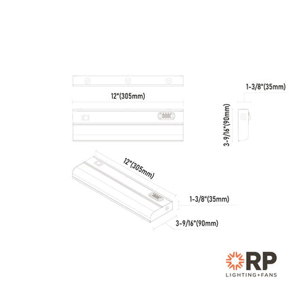 RP Lighting Undercabinet 12" LED Light, White/Frosted