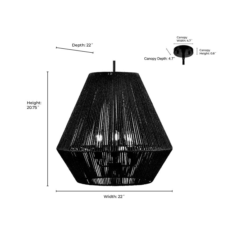 Millennium Lighting Elise 3Lt 22" Pendant, Black/Black