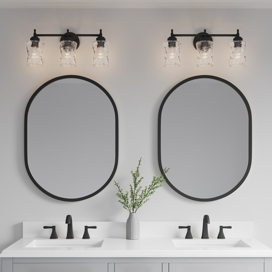 Millennium Clarvyn 3Lt Bathroom Vanity Light, Black/Clear Stone